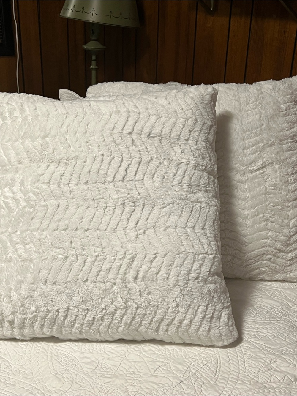 Unk White Plush Chevron-Texture Decorative Pillow Covers - Pair